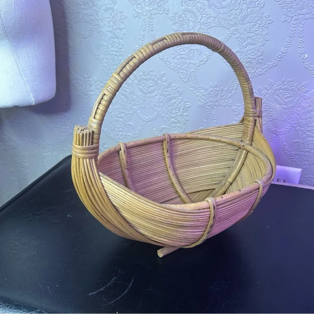 Woven Rattan Basket with Handle Vintage